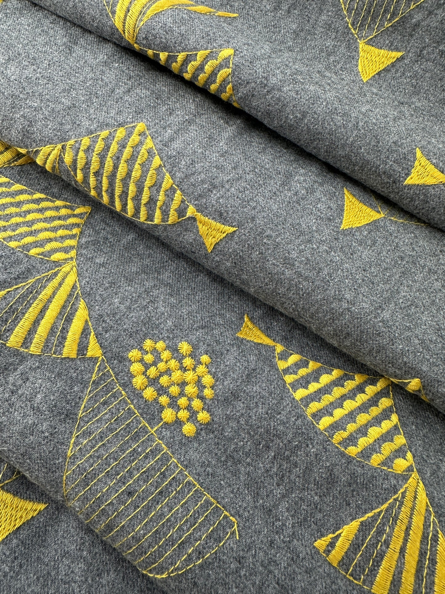 Japanese Cotton Flannel, Embroidered, Heather Grey/Gold, 4.6 oz