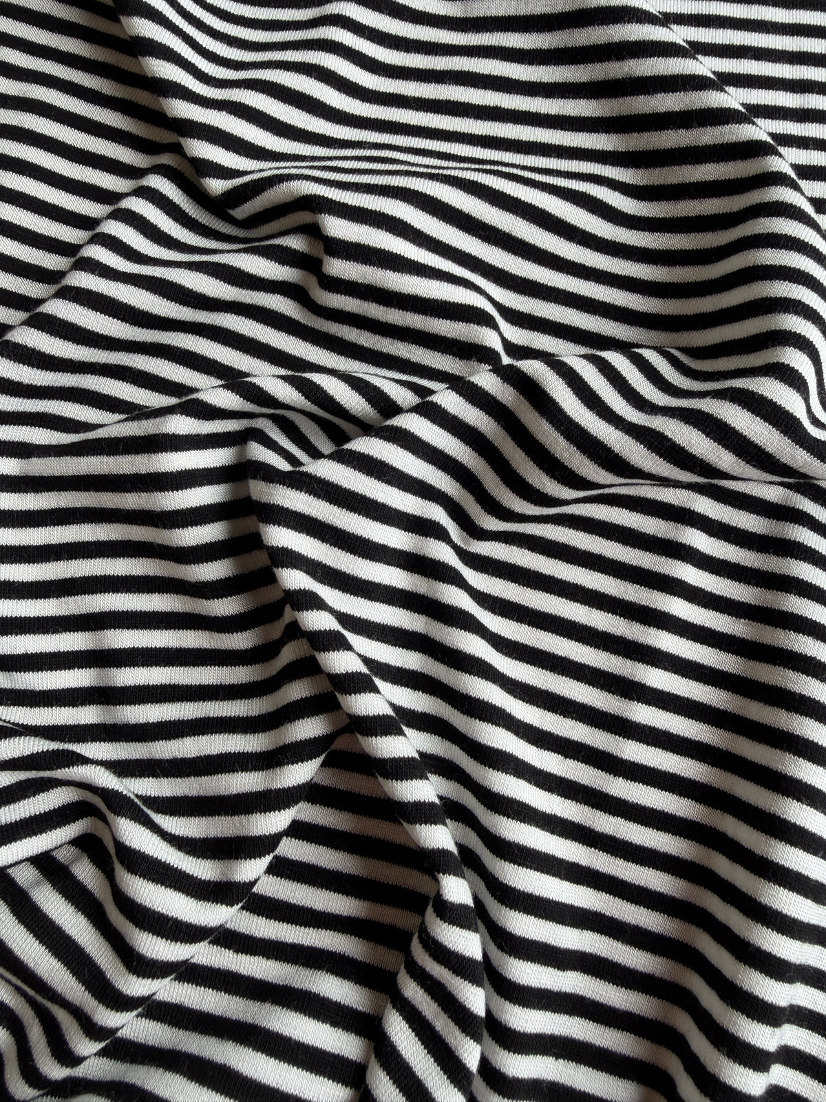 Rayon/Spandex Single Jersey, Skinny Stripe - Black/White, 198 gsm