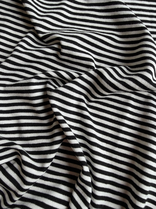 Rayon/Spandex Single Jersey, Skinny Stripe - Black/White, 198 gsm
