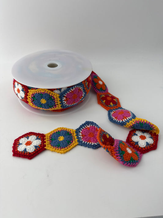 Crochet Trim, Hexagon Flowers, 2.5" height