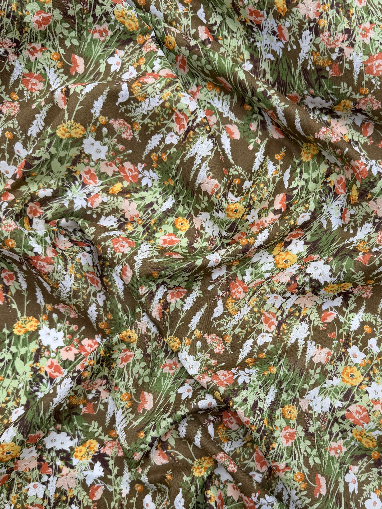 Kokka Cotton Lawn, Spring Floral - Olive