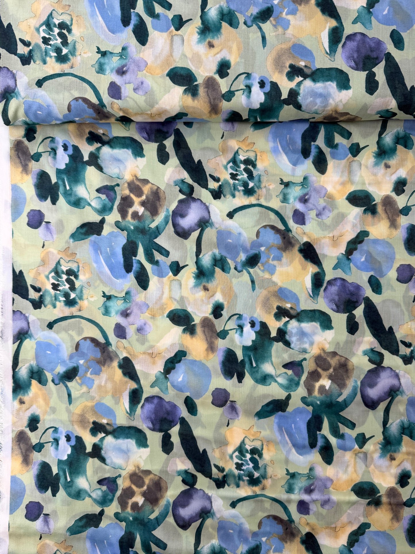 Hokkoh Cotton Voile, Watercolor Floral - Mint