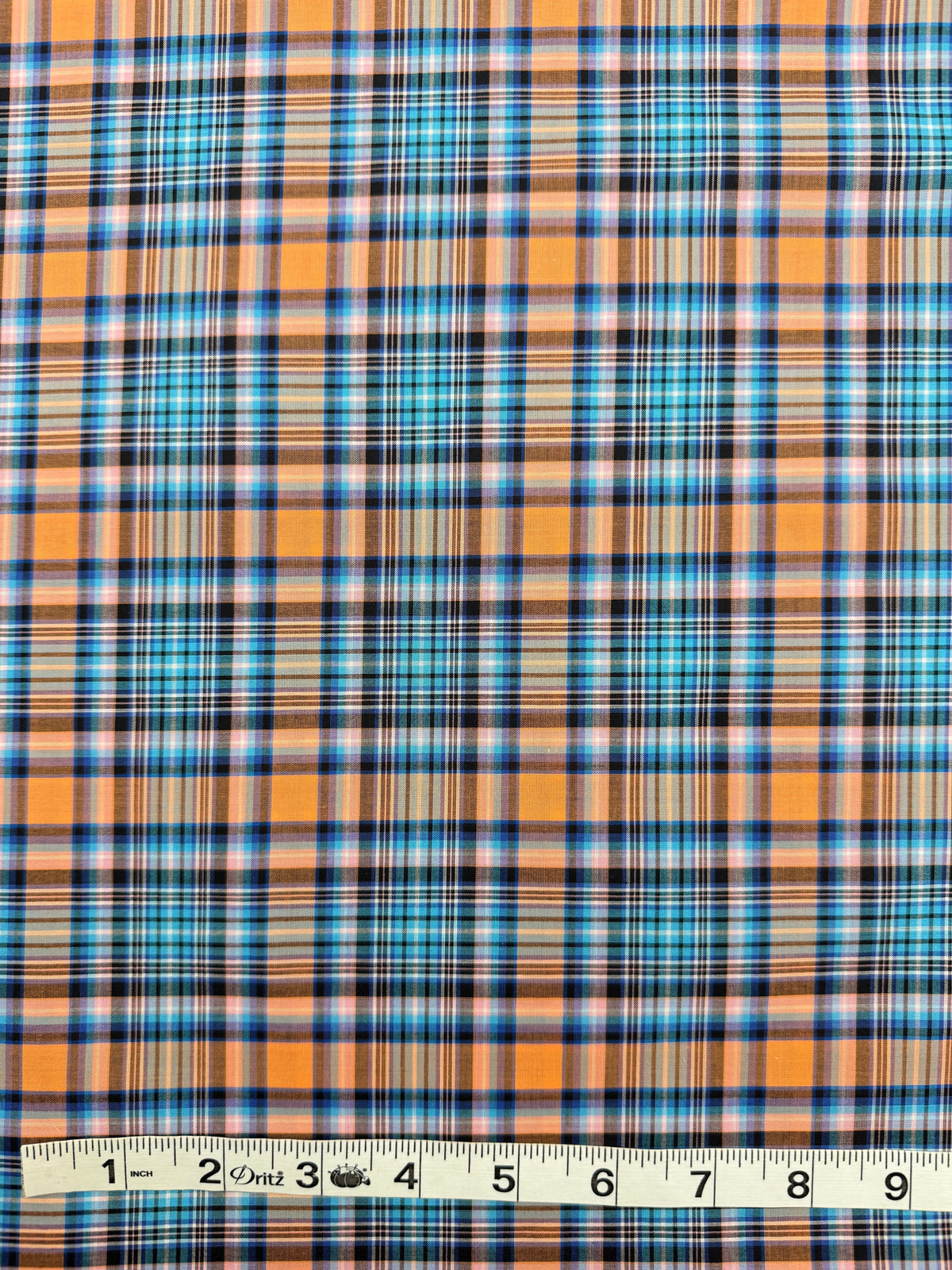 Cotton Shirting Yarn Dye Check - Black/Aqua/Melon