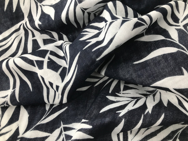 Cotton Double Gauze Tropical Leaf Print – White/Orange