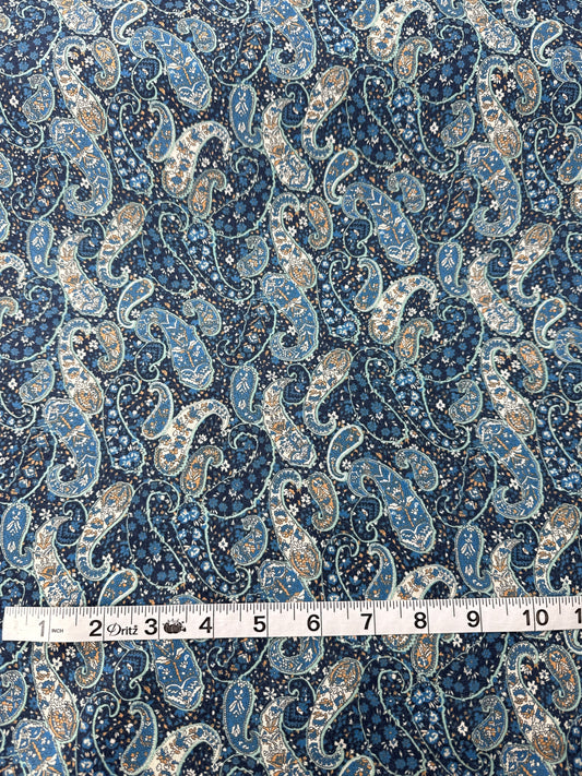 Japanese Cotton Lawn, Blue Paisley, 1.95 oz