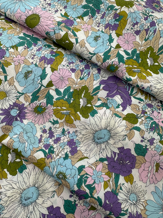 Kokka Fabrics Cotton Lawn, Multicolor Floral – Purple Floral