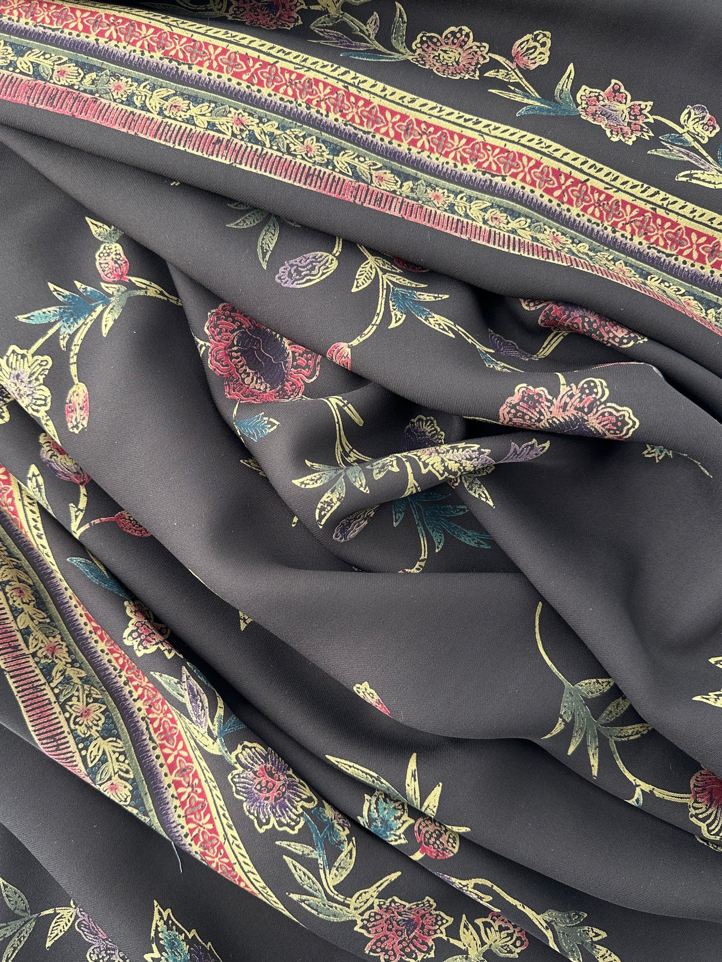 Designer Deadstock Silk Chiffon, Brown Floral