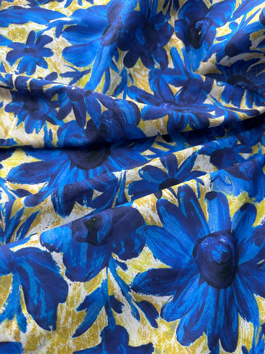 Cotton Poplin, Blue Floral Print