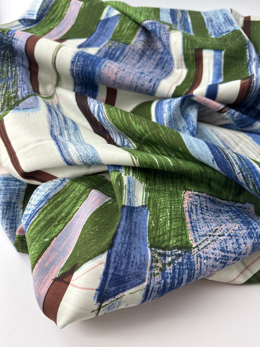 Japanese Cotton Twill, Abstract Print, Blue/Green