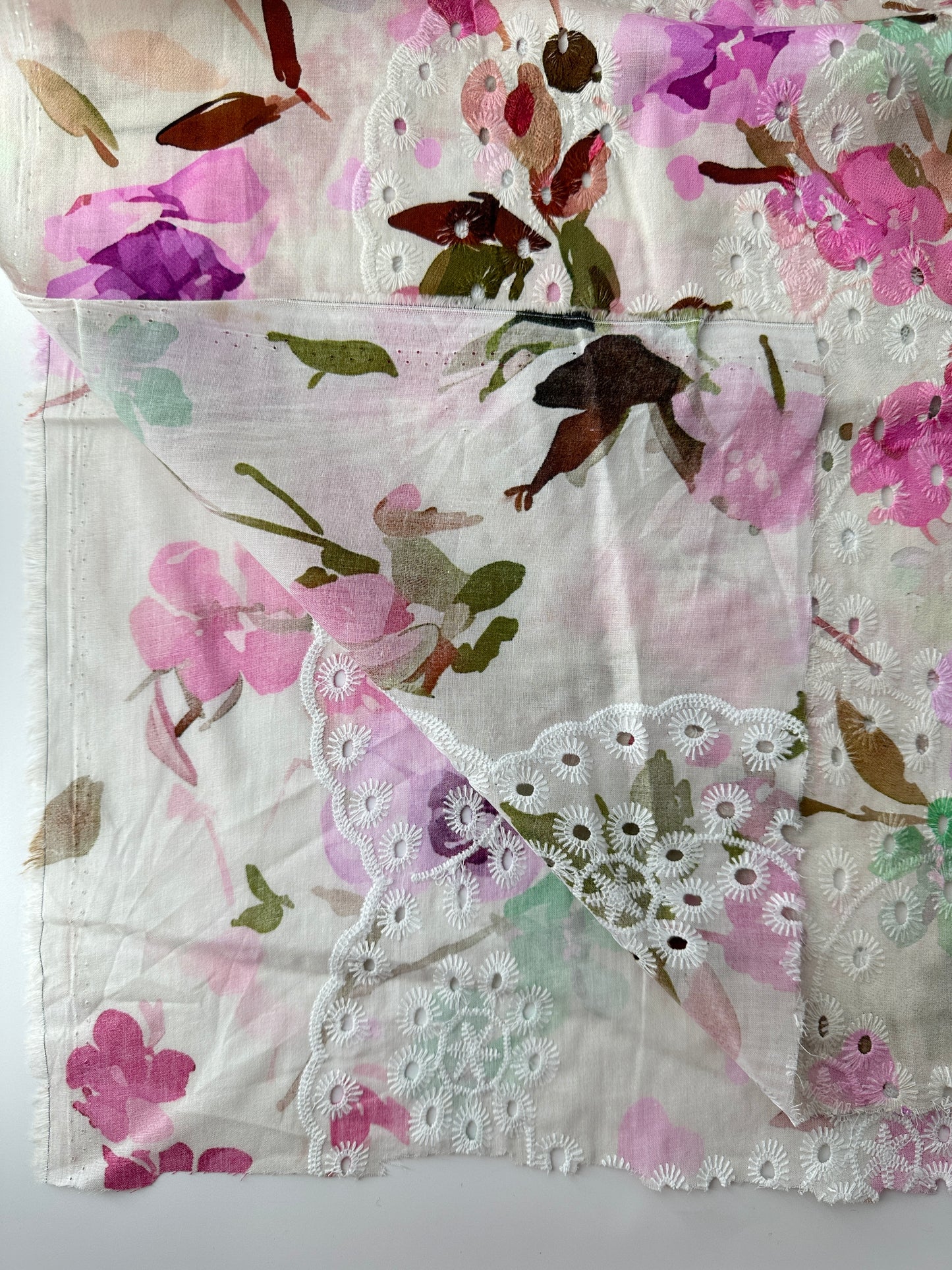 Cotton Lawn Eyelet Digital Print, Magenta Flowers, 3.1 oz