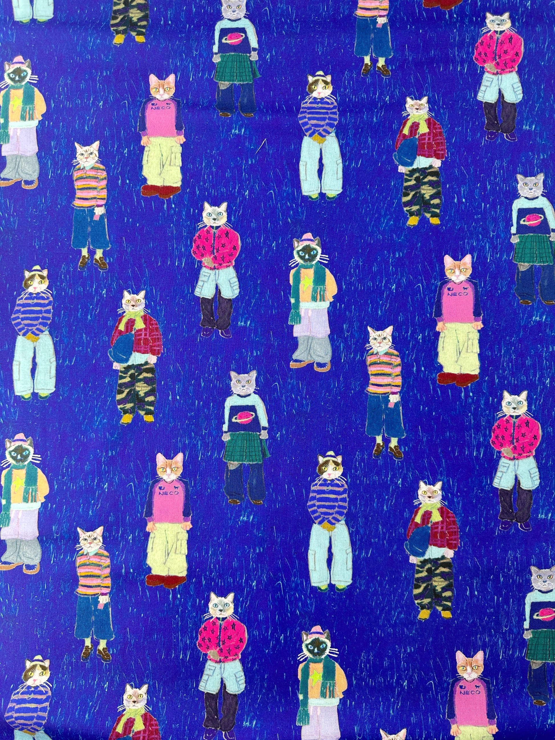 Japanese Cotton, Sheeting, Cats in Cargos – Violet