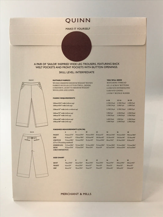 Merchant & Mills, Quinn Pant, UK Size 6-18