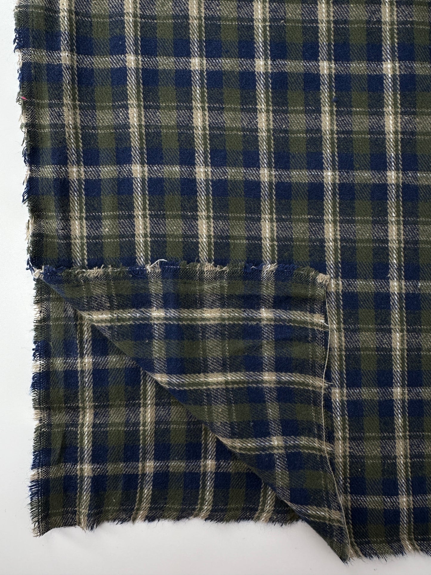 Cotton Flannel Yarn Dye, Plaid, Olive/Navy/Off-White