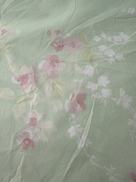 Cotton Poplin, Floral Print, Mint & Pink
