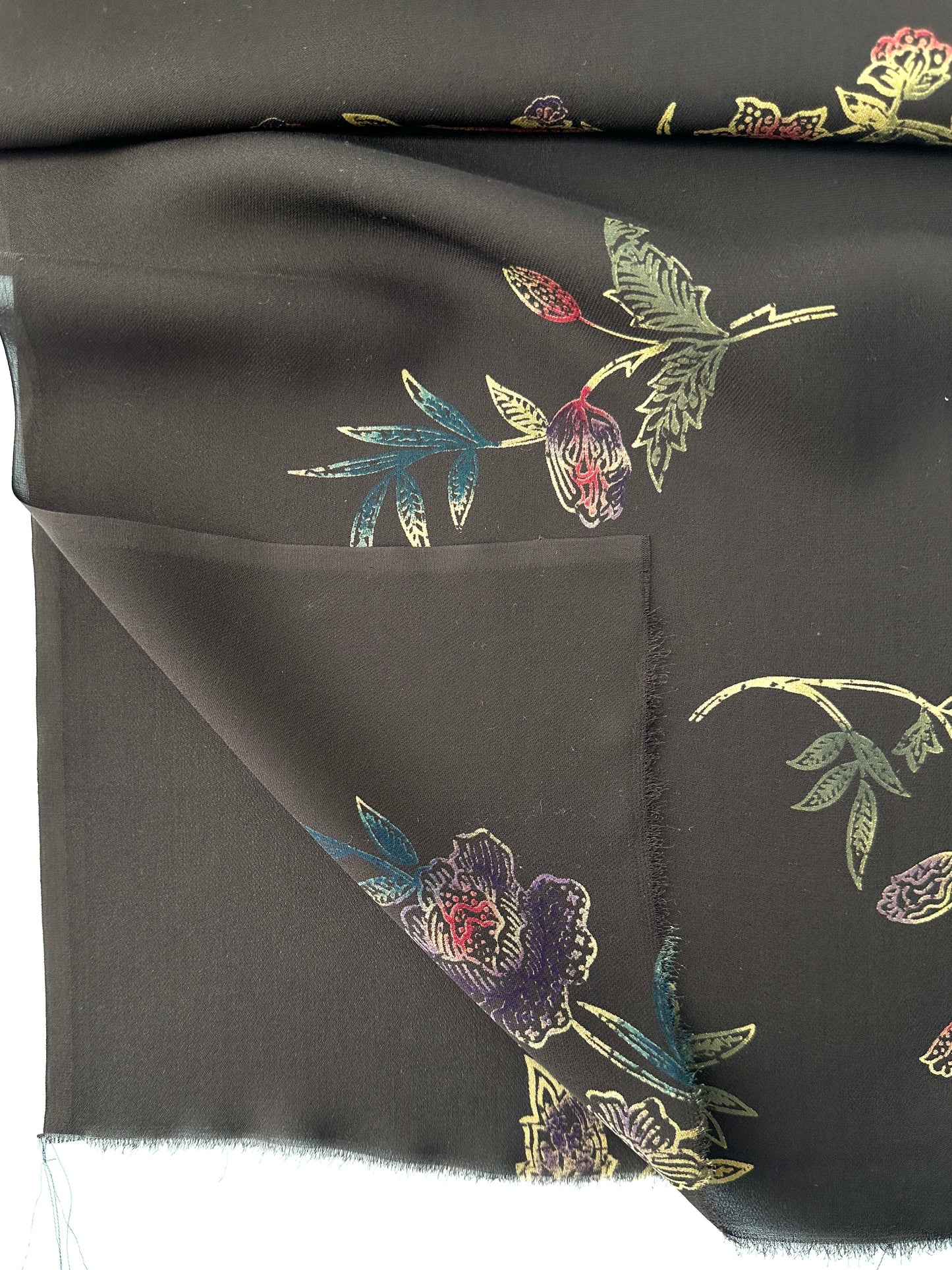 Designer Deadstock Silk Chiffon, Brown Floral