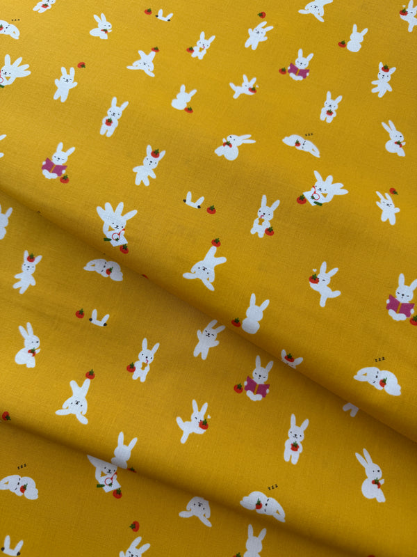 Ruby Star Society Cotton Sheeting, Persimmon - Bun E and Simmy - Dandelion