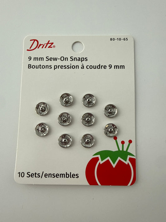 Dritz Sew-On Snaps, Nickel, 9mm