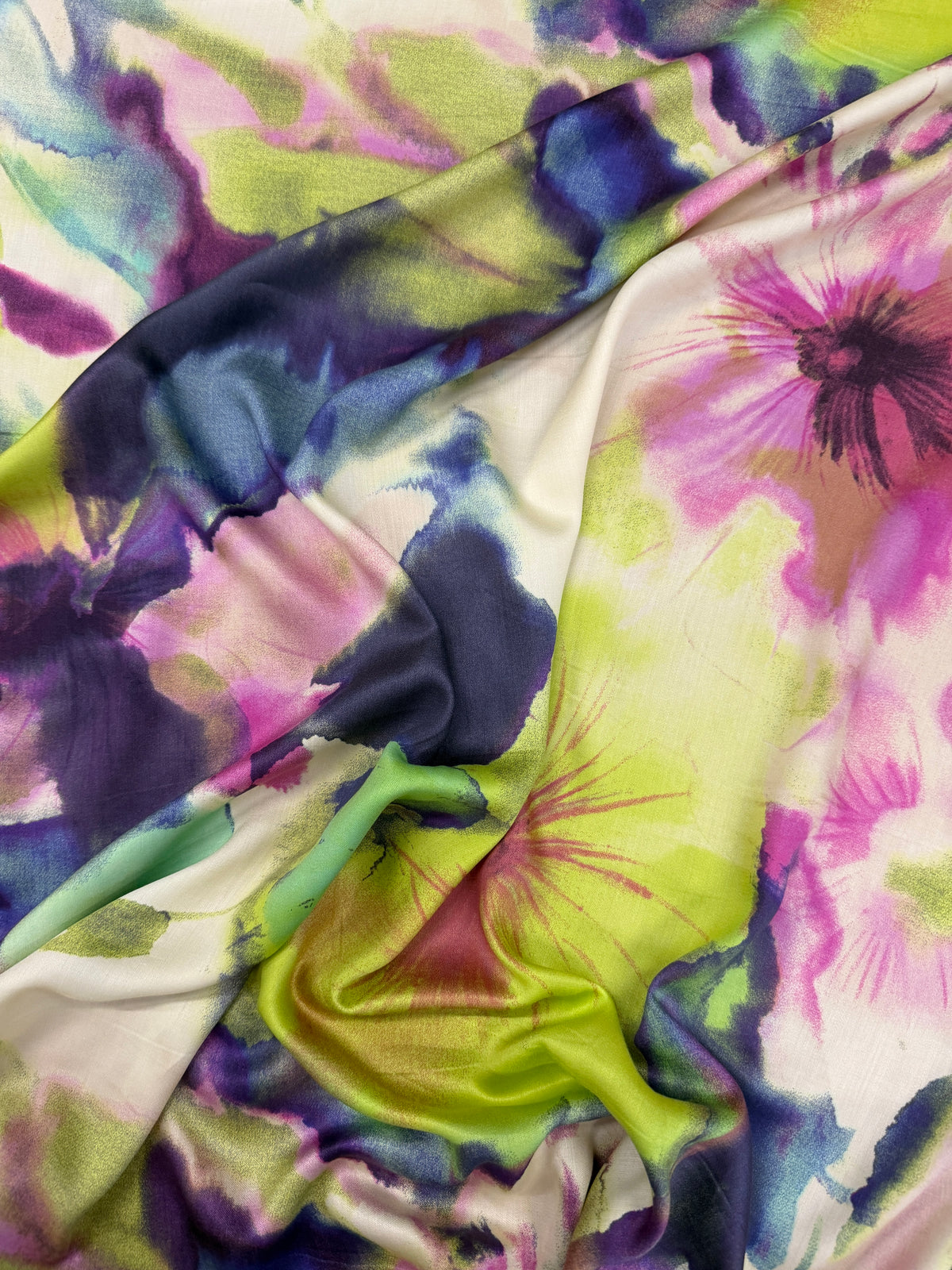 Rayon Sateen, Large Scale Watercolor Floral