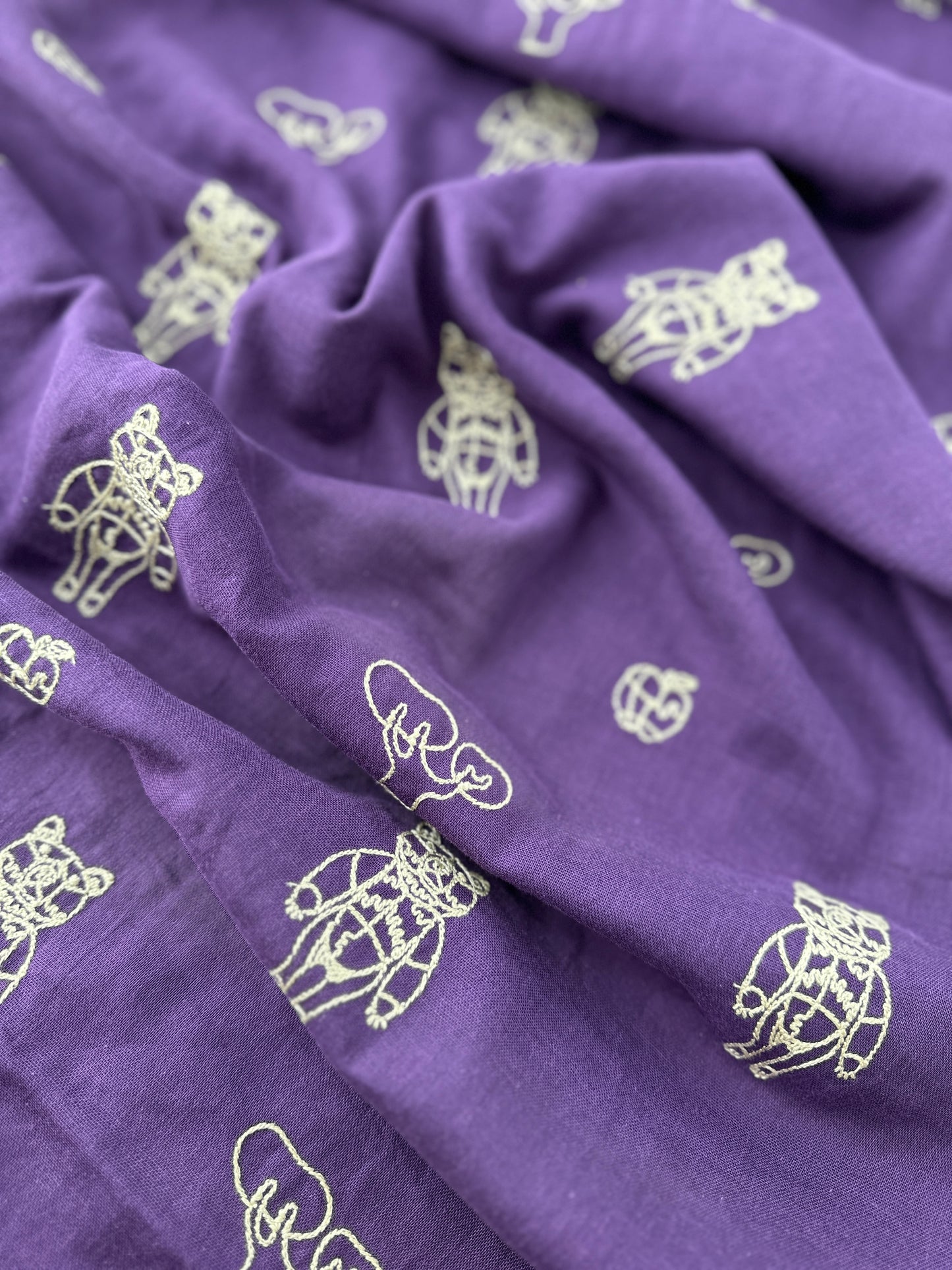 Japanese Cotton Double Gauze, HAyU Bear, Purple, 3.9 oz