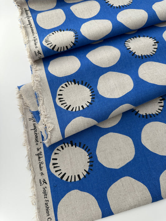 Japanese Cotton/Linen Canvas, Dot Print, Blue