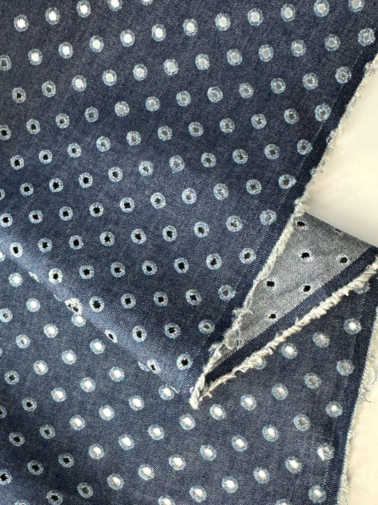 Chambray, Cotton, Indigo Burn-Out Dots