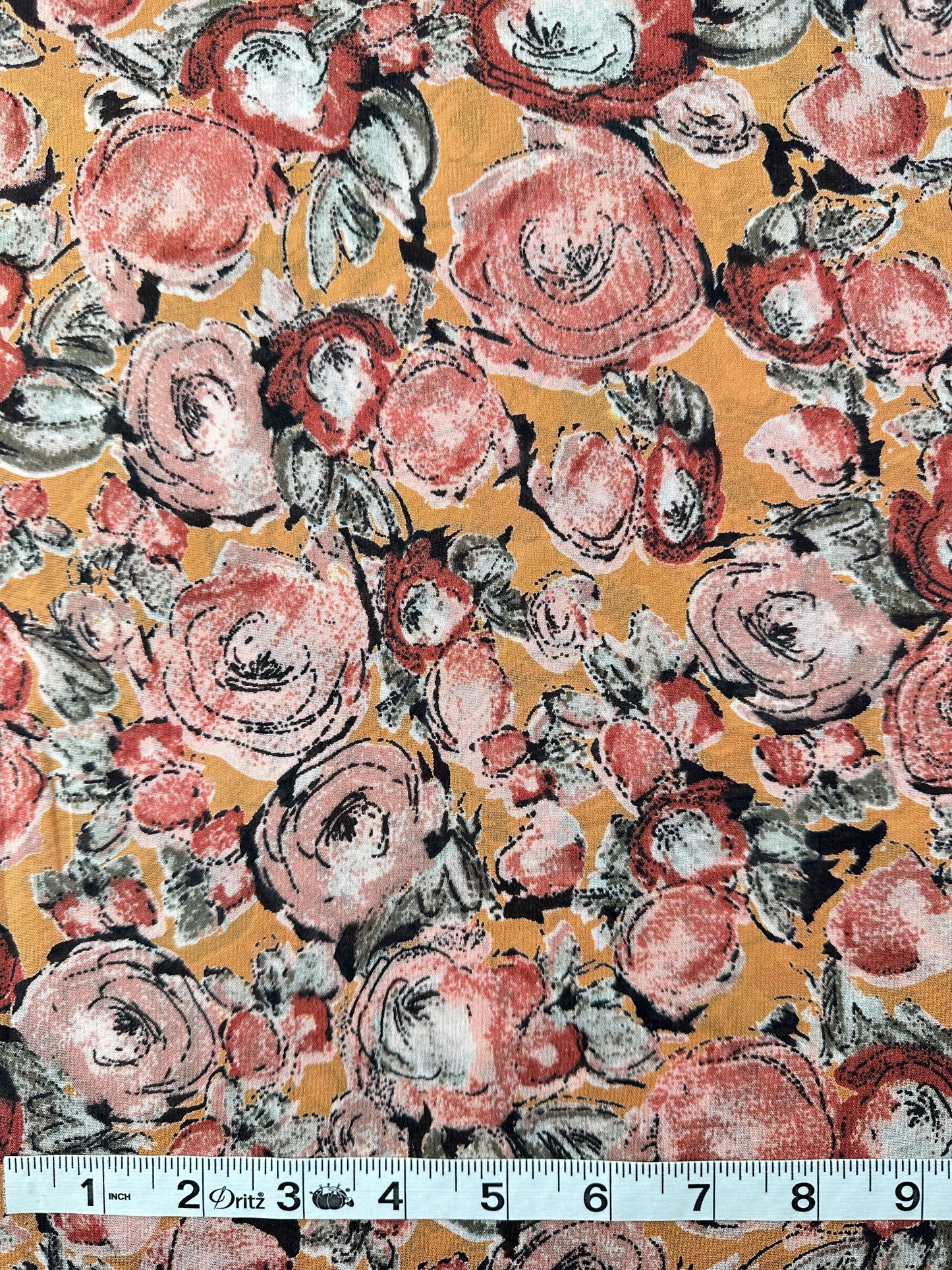 Rayon Chiffon Print, Floral, Peach