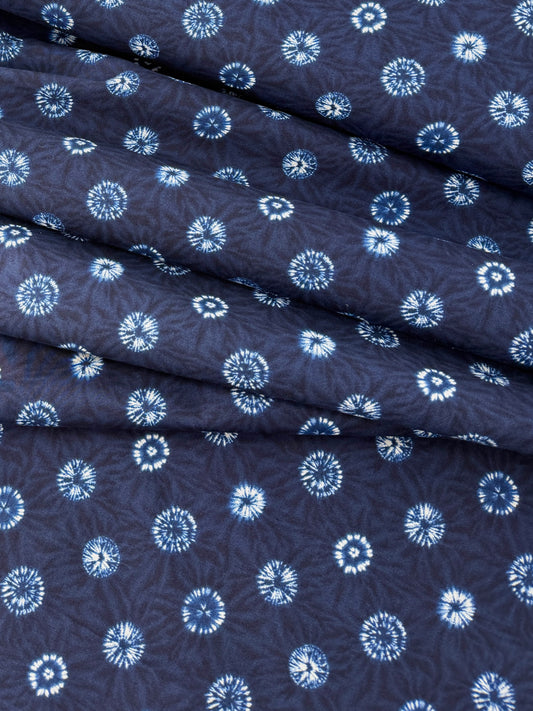 Sevenberry Cotton Shirting, Shibori Style - White Indigo Dots