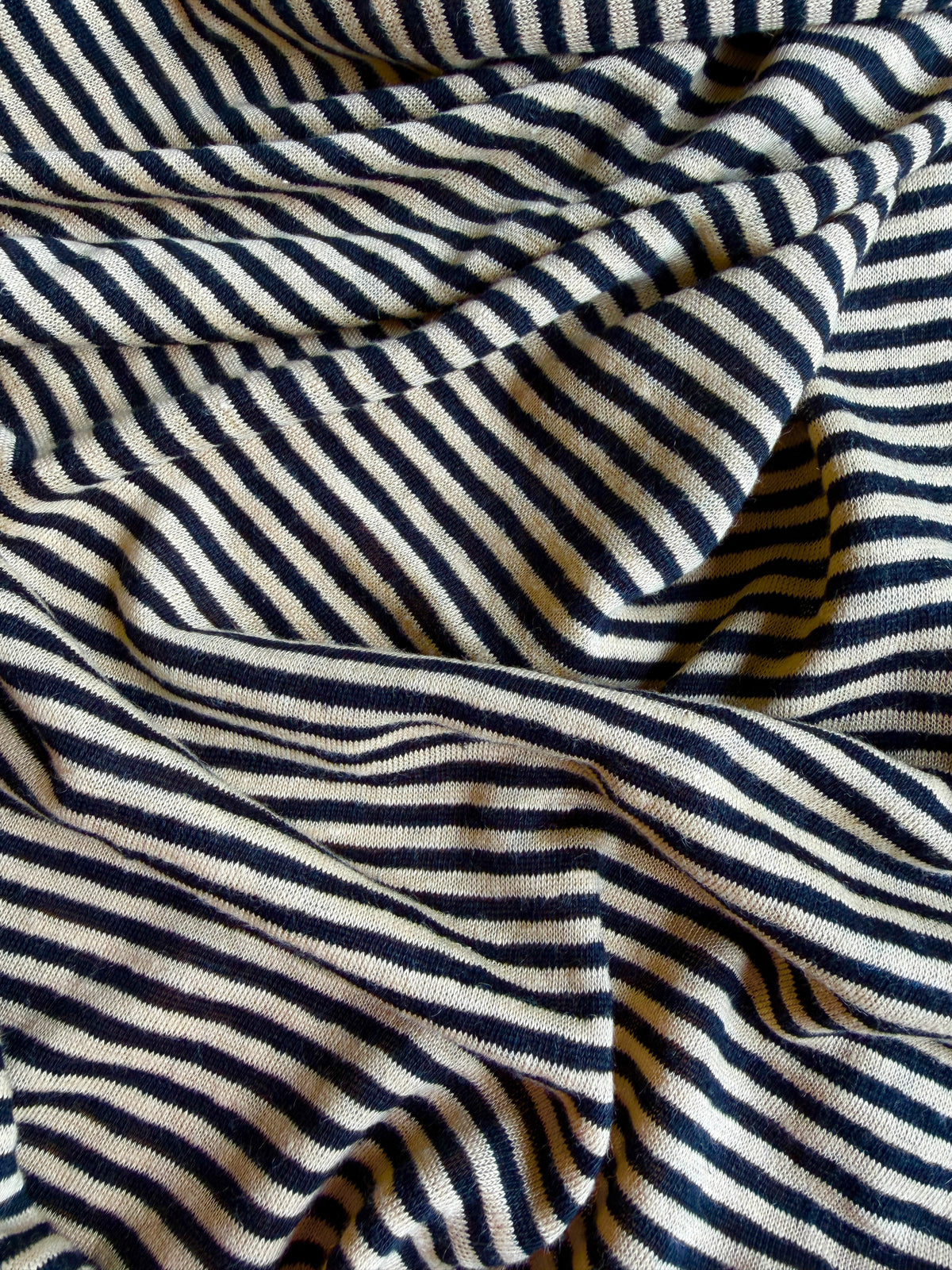 Linen/Rayon Single Jersey, Yarn Dye Stripe - Black/Straw, 180 gsm
