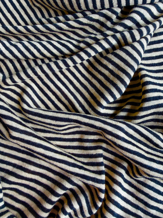 Linen/Rayon Single Jersey, Yarn Dye Stripe - Black/Straw, 180 gsm
