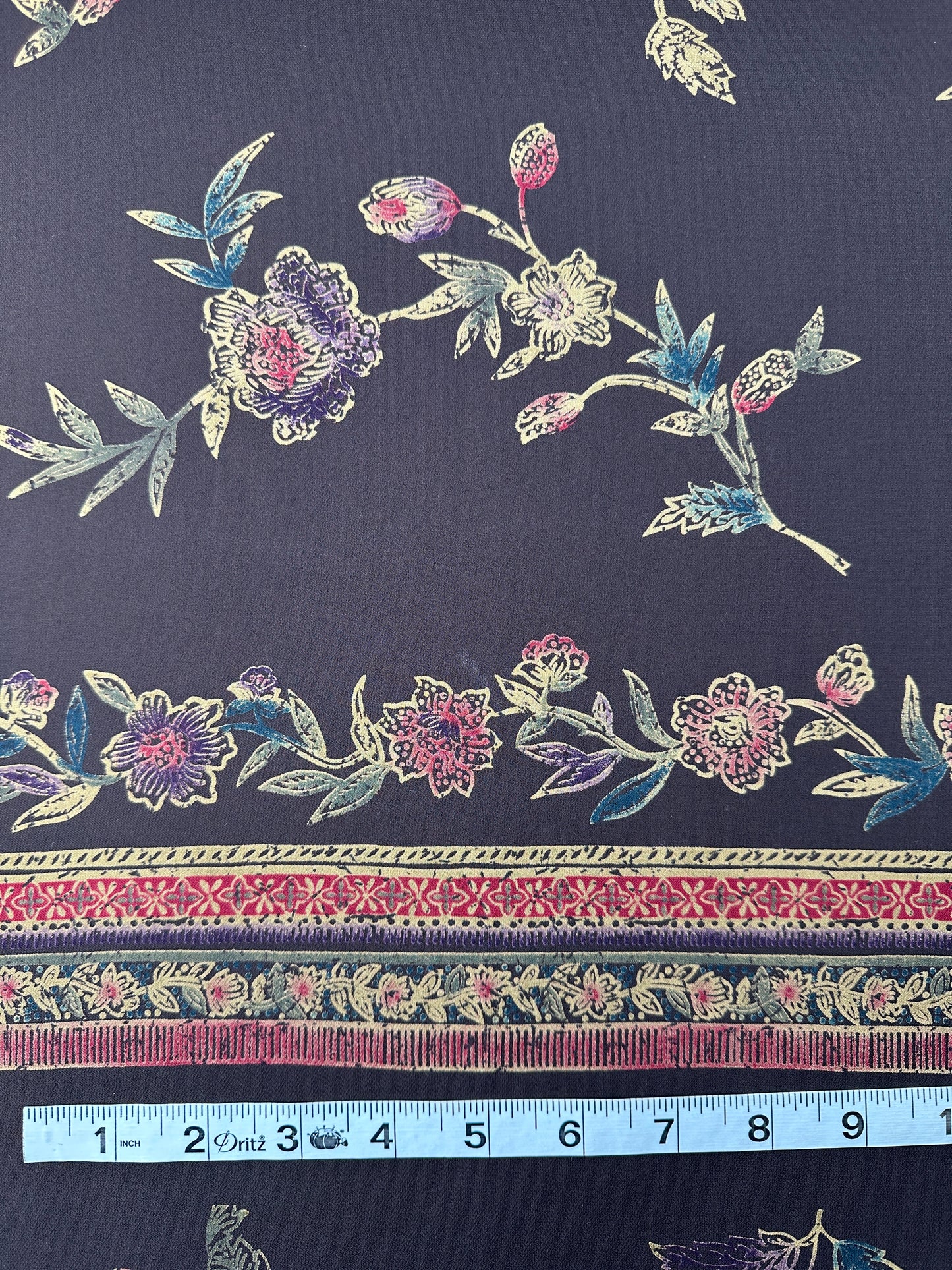 Designer Deadstock Silk Chiffon, Brown Floral