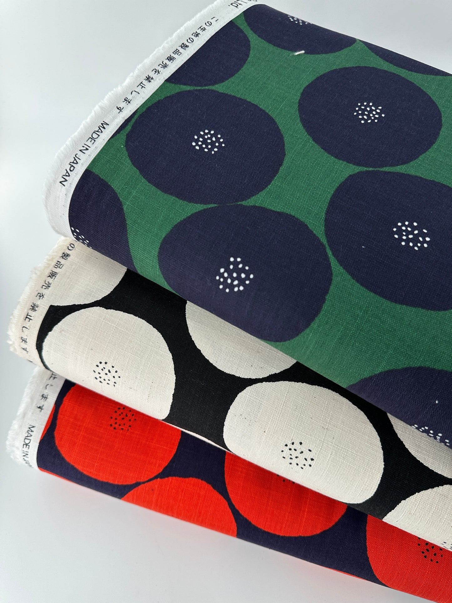 Japanese Cotton Canvas, Muddy Works Dots – Navy/Red