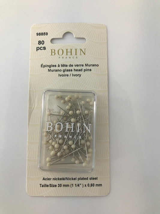 Pins, Bohin Glass Head, Size 20, 1 1/4"