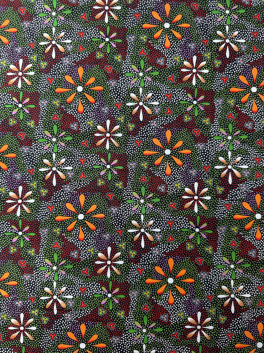 Cotton Sheeting, Aboriginal Prints, Flowers in the Desert, Black