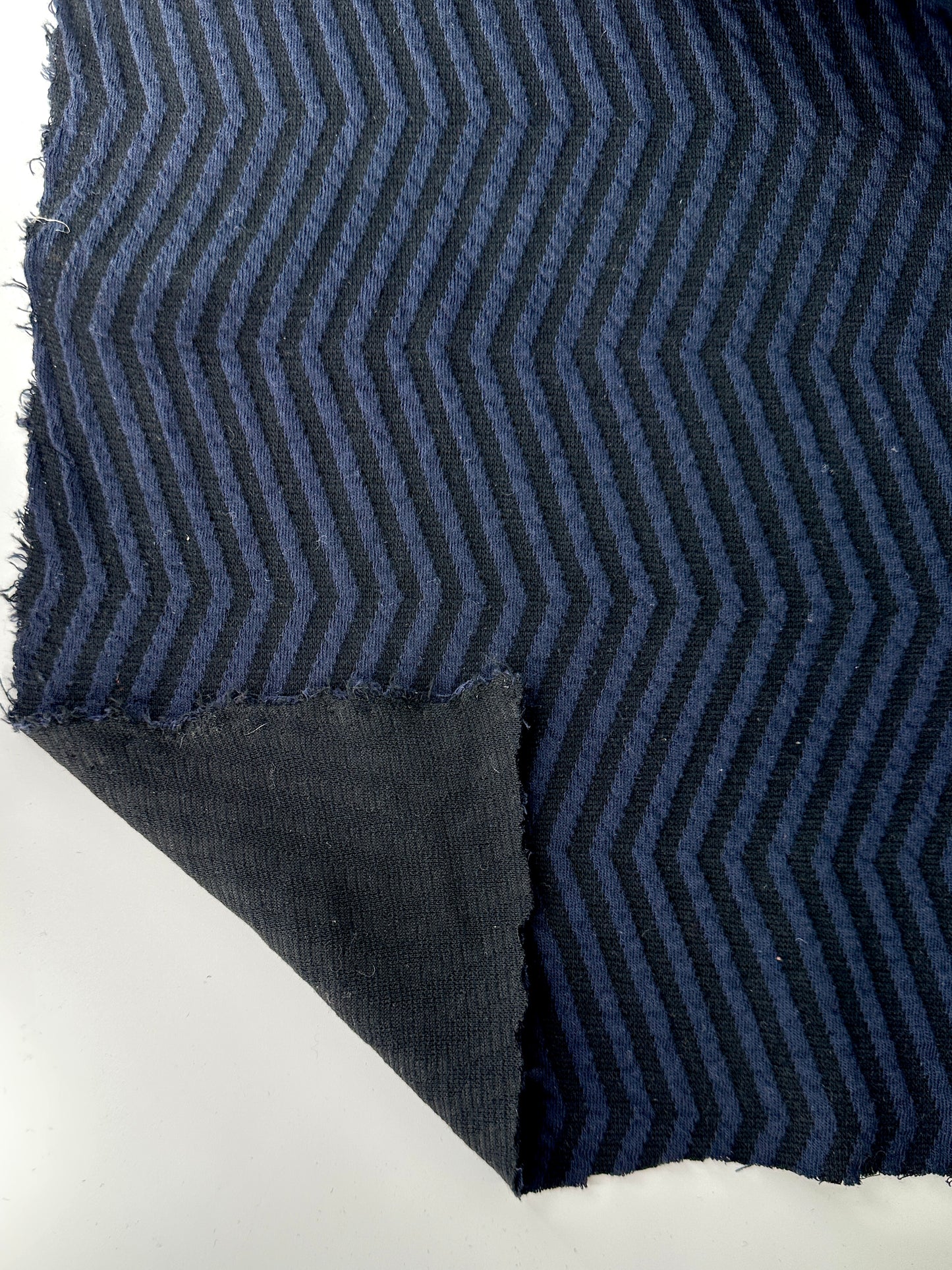 Designer Deadstock, Viscose Jacquard Knit, Chevron, Navy/Black