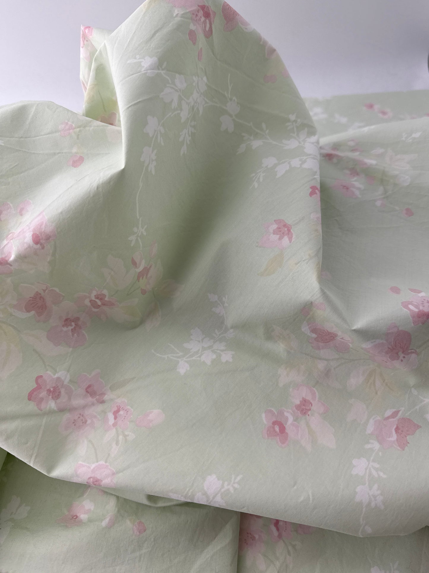 Cotton Poplin, Floral Print, Mint & Pink
