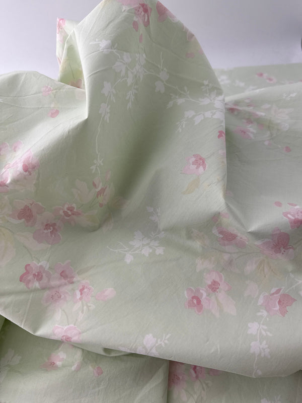 Cotton Poplin, Floral Print, Mint & Pink