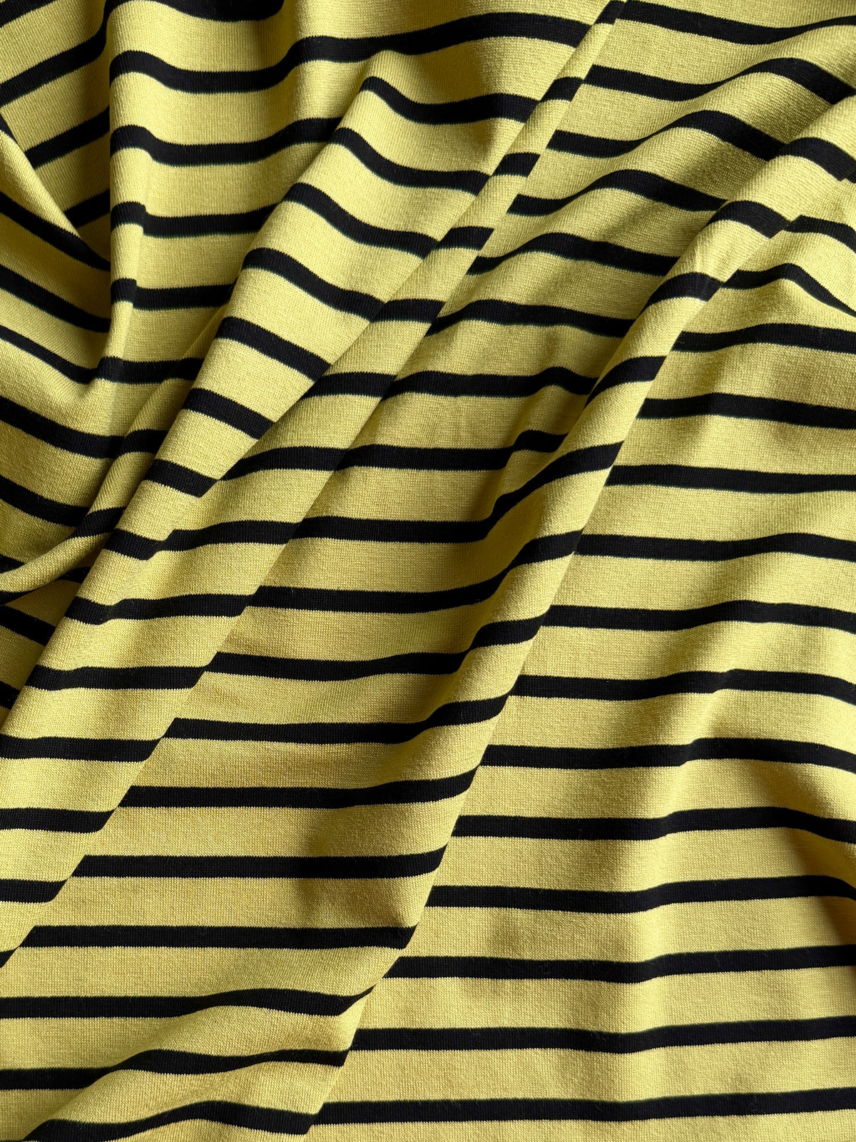 Rayon/Spandex Single Jersey, Yarn Dye Stripe - Citron/Black, 227 gsm