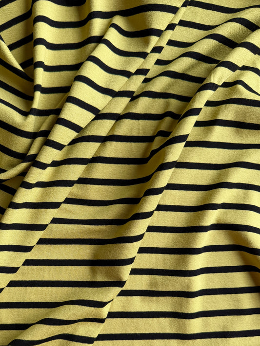 Rayon/Spandex Single Jersey, Yarn Dye Stripe - Citron/Black, 227 gsm
