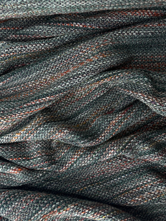 Italian Wool Blend, Coarse Weave, Verde Stripe