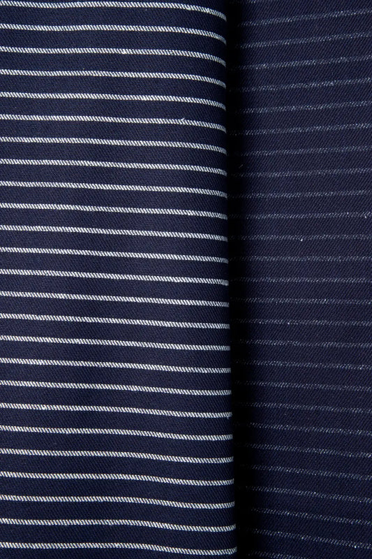 Cotton Twill, Yarn Dye Stripe, Indigo/White