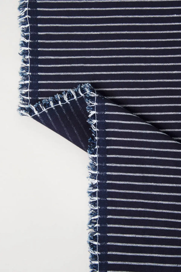 Atelier Brunette Cotton Twill, Yarn Dye Stripe, Indigo/White