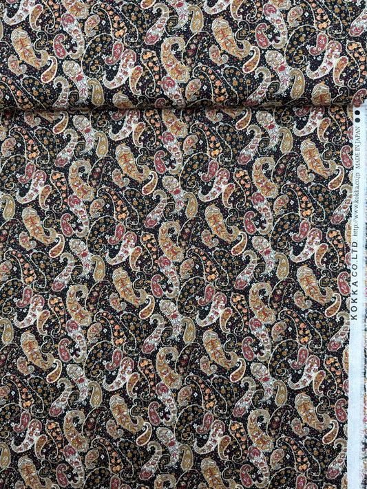 Kokka Cotton Lawn, Paisley - Black