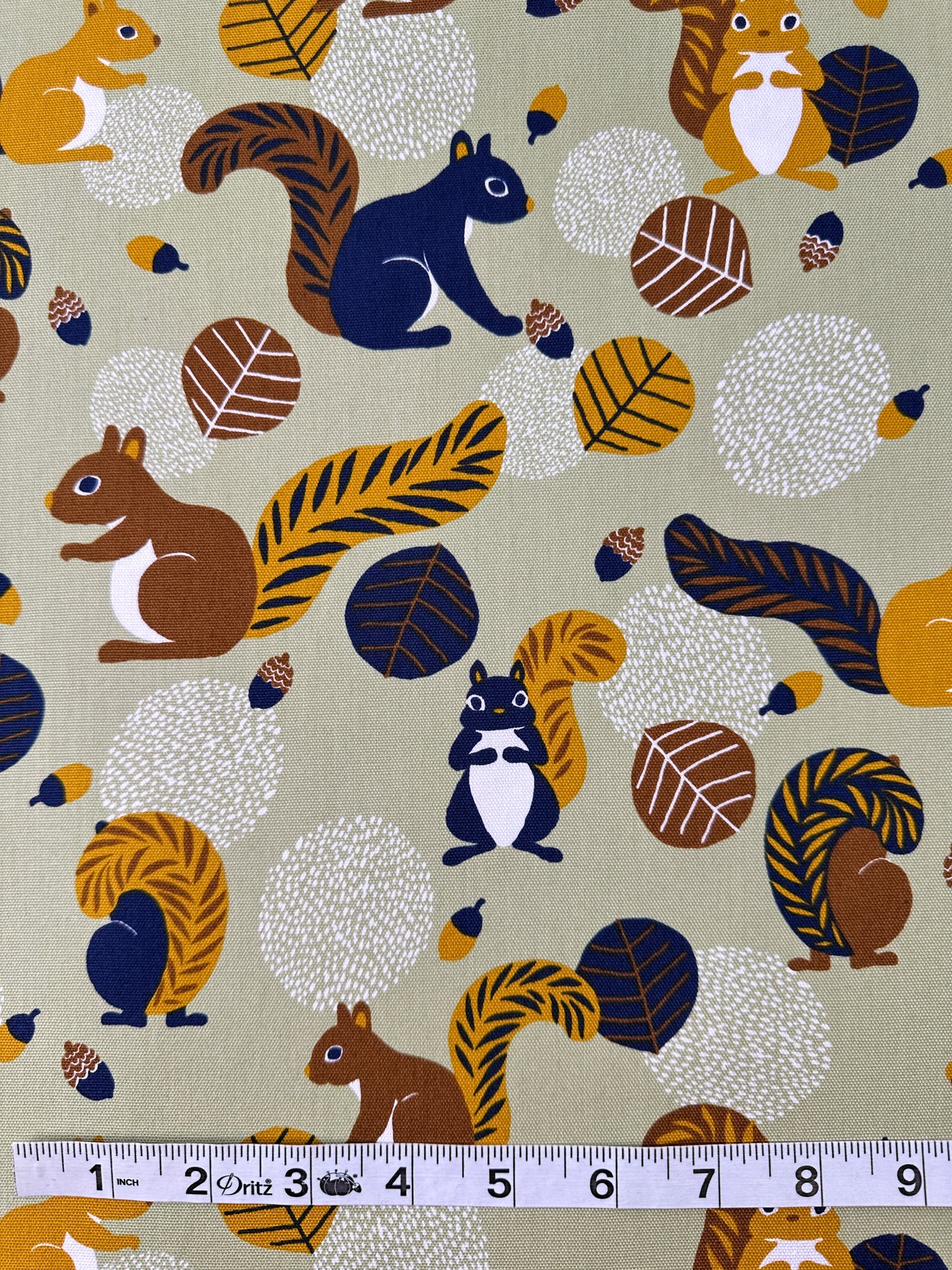 Japanese Cotton Oxford, Sage Squirrels