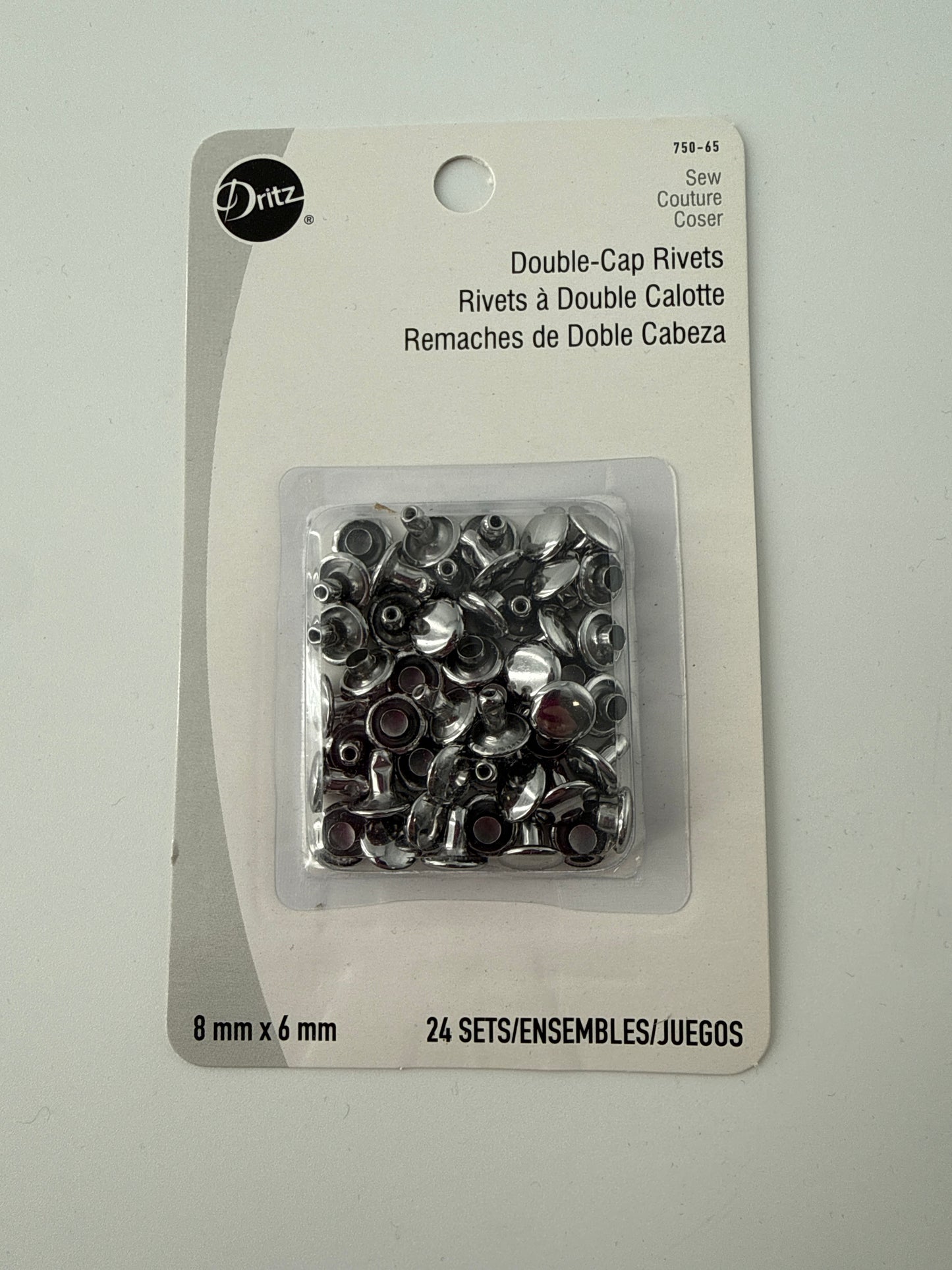 Double Cap Rivets, 8mm, Nickel, 24 sets