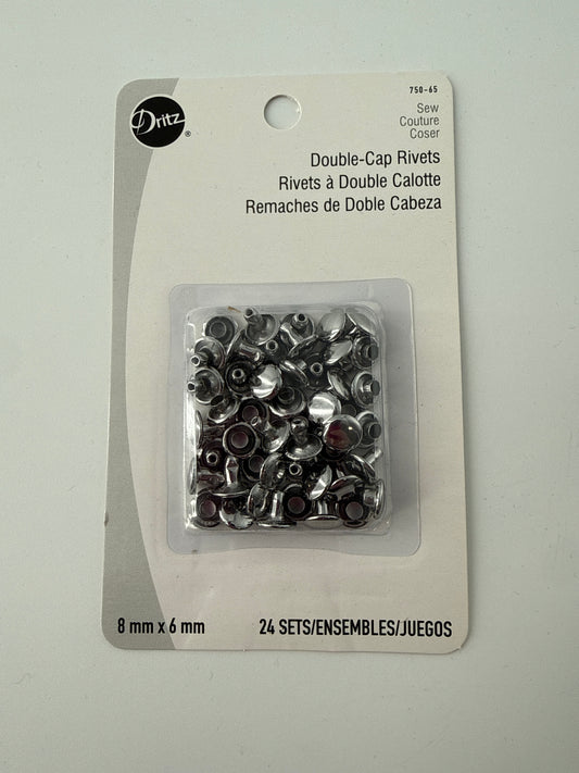 Double Cap Rivets, 8mm, Nickel, 24 sets