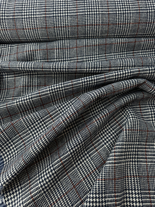 Italian Wool, Prince of Wales Check – Medium Gray/Teal