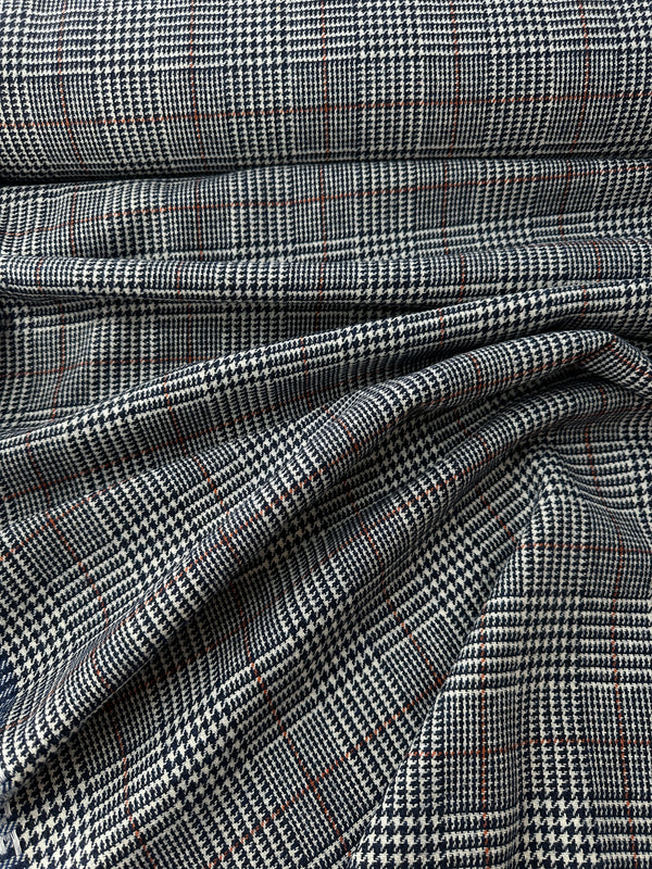 Italian Wool, Prince of Wales Check – Medium Gray/Teal