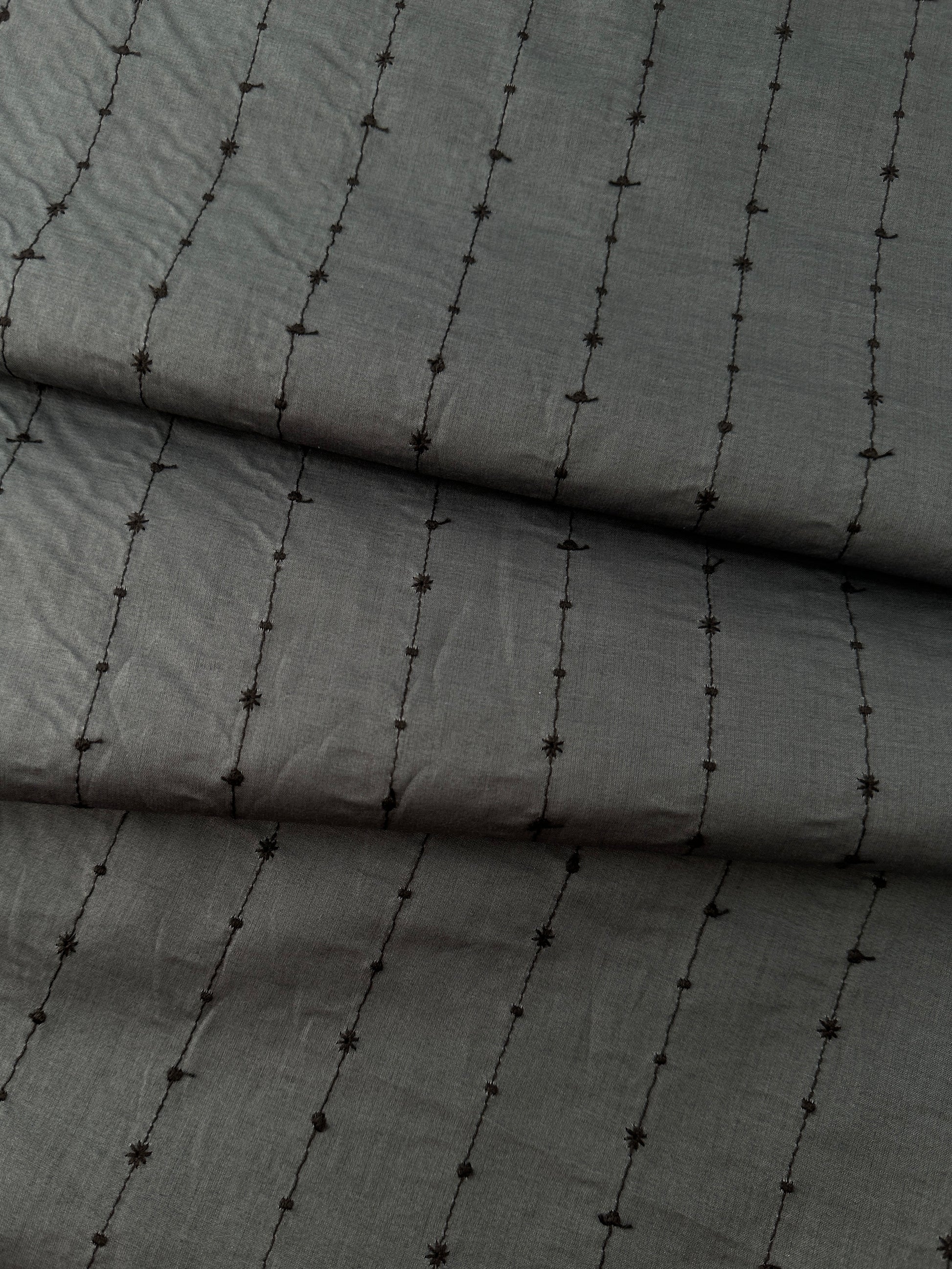 Japanese Embroidered Cotton, Vertical Stripe – Charcoal Gray