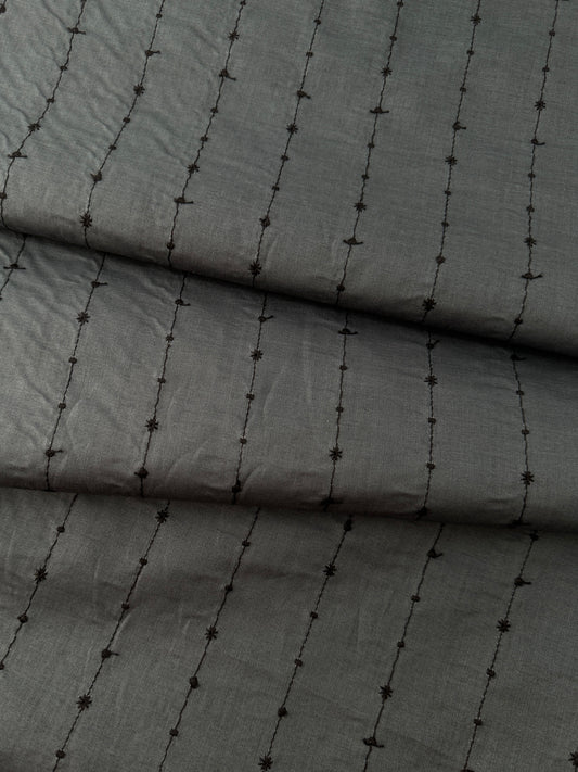 Japanese Embroidered Cotton, Vertical Stripe – Charcoal Gray