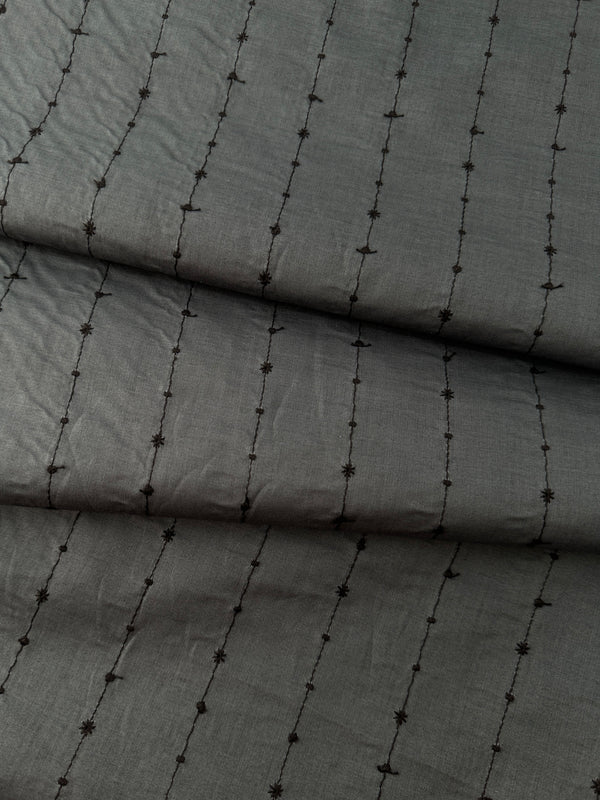 Japanese Embroidered Cotton, Vertical Stripe – Charcoal Gray